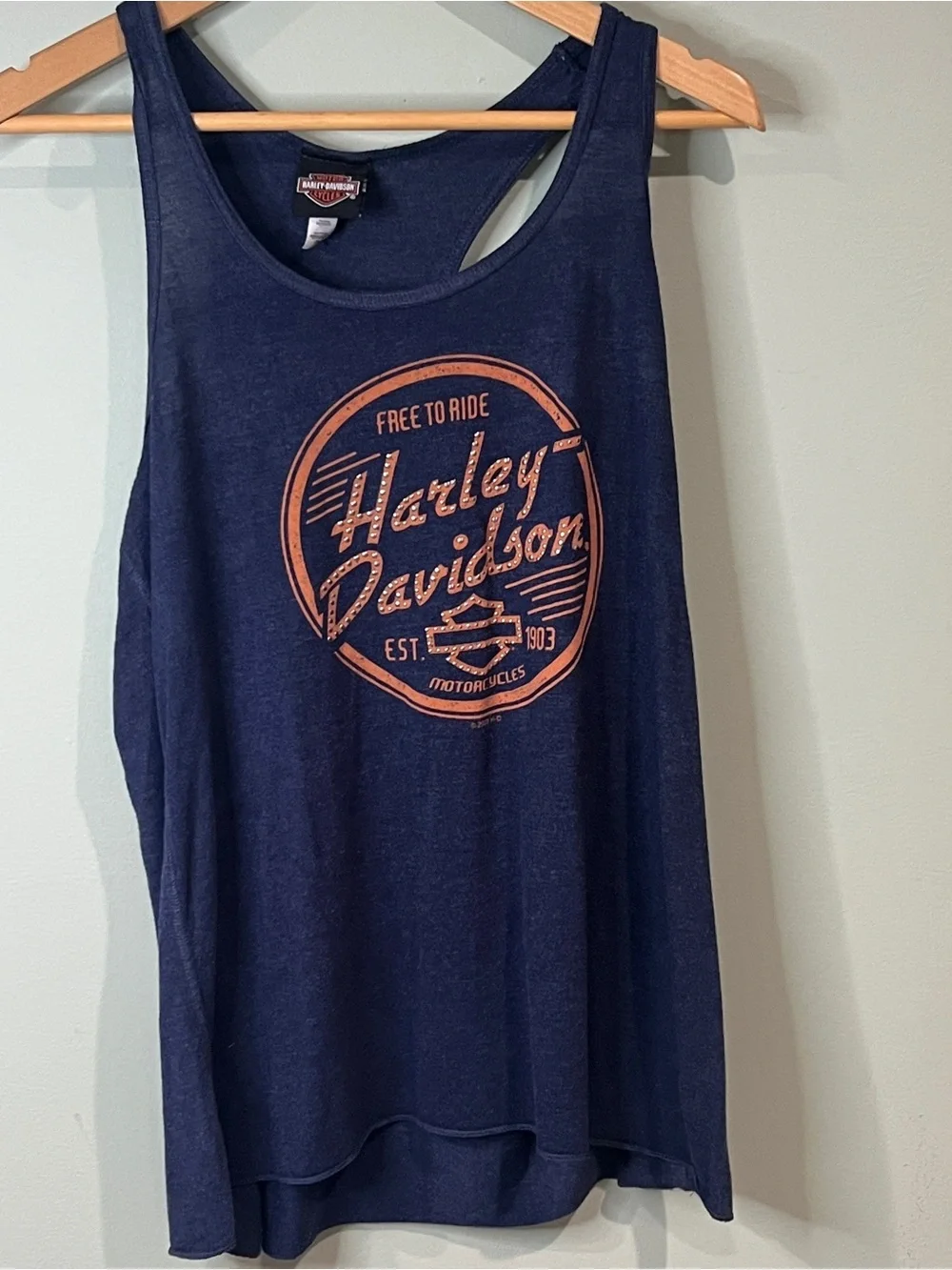 Harley-Davidson Navy Blue Tank Top with Orange Logo
